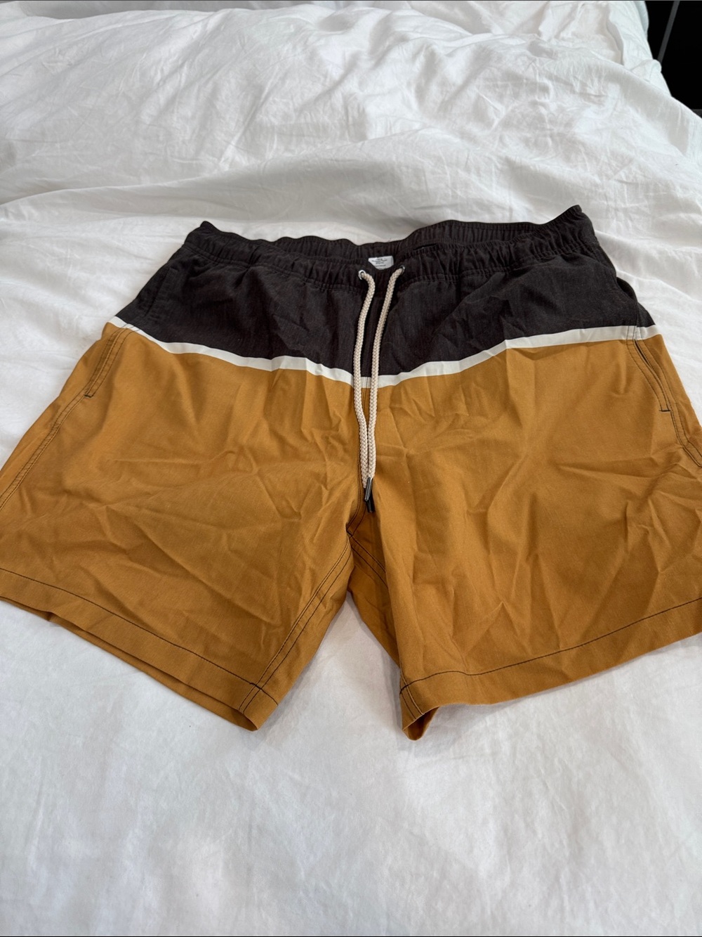Fair Harbor Two-Tone Black and Brown Drawstring Swim Shorts,Fully Lined